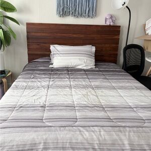 Striped Grey Comforter Set - Soft Grey Bedding